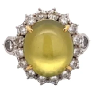 Pt900/K18[Ptﾒｲﾝ] クリソベリルキャッツアイ・ダイヤモンド リング 8.86 ct 1.45 ct