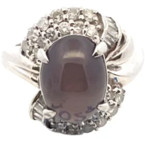 Pt･Pm900 シリマナイトキャッツアイ・ダイヤモンド リング 5.09・D1.02ct