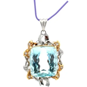 Pt･Pm1000 アクアマリン・ダイヤモンド ネックレス/ペンダントトップ 40.7・0.27ct