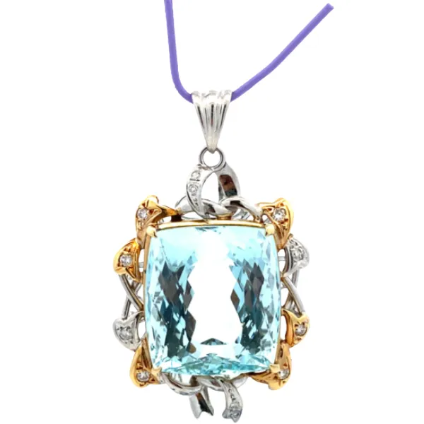 Pt･Pm1000 アクアマリン・ダイヤモンド ネックレス/ペンダントトップ 40.7・0.27ct