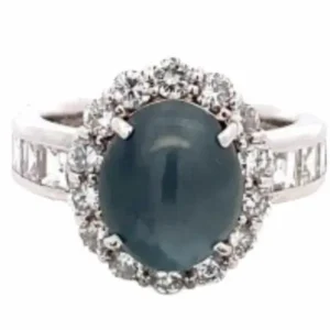 Pt･Pm900 インド産アレキサンドライトキャッツアイ・ダイヤモンド リング 5.75 ct D1.6 ct