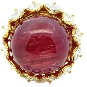 K18 トルマリンキャッツアイ・ダイヤモンド リング 26.35・D3.12ct