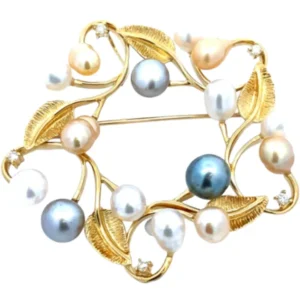 K18 パール・ダイヤモンド ブローチ 0.1ct