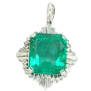 Pt･Pm900 コロンビア産エメラルド・ダイヤモンド ペンダントトップ E14.89 ct D1.489 ct