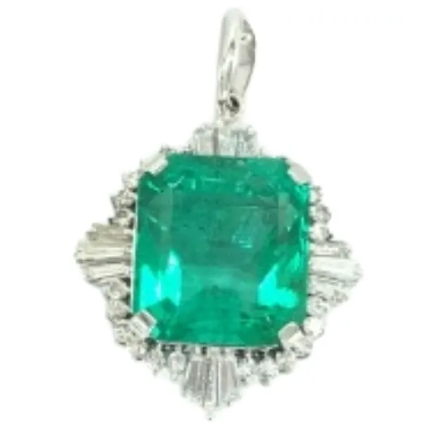 Pt･Pm900 コロンビア産エメラルド・ダイヤモンド ペンダントトップ E14.89 ct D1.489 ct