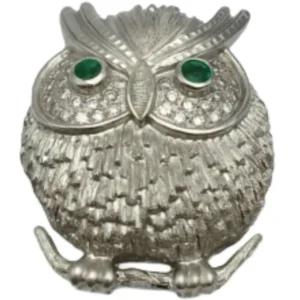 K18WG エメラルド・ダイヤモンド ブローチ E0.26・D0.34 ct