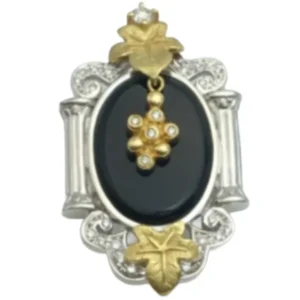 Pt･Pm900 オニキス・ダイヤモンド ブローチ 0.31 ct