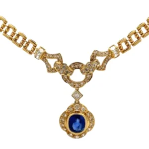 K18 スリランカ産ブルーサファイア・ダイヤモンド ネックレスS3.8 ct D2.14 ct