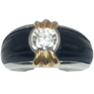 Pt/Pm ダイヤモンド・オニキス リング 0.41 ct