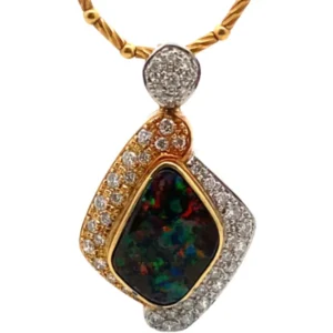 Pt900/K18 ボルダーオパール・ダイヤモンド ネックレス/ペンダントトップ 6.19・0.91ct
