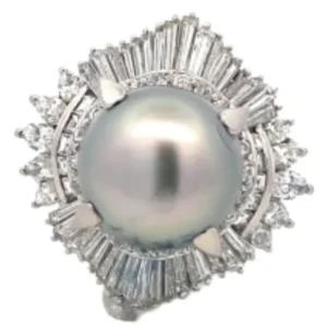 Pt･Pm900 パール・ダイヤモンド リング D3.31 ct