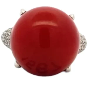 Pt･Pm900 サンゴ・ダイヤモンド リング D0.37 ct