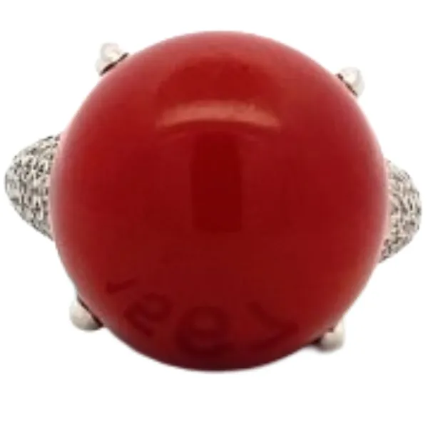 Pt･Pm900 サンゴ・ダイヤモンド リング D0.37 ct