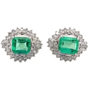 Pt･Pm900 エメラルド・ダイヤモンドイヤリング 1.05・1.11 ct D0.5・D0.5 ct