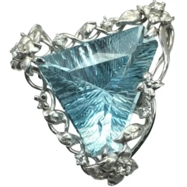 Pt･Pm900 アクアマリン・ダイヤモンド リング 24.05 ct 0.21 ct