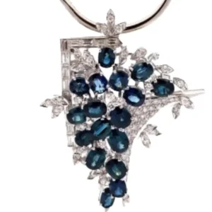 Pt･Pm900 ブルーサファイア・ダイヤモンド ブローチ 9.41・1.44 ct