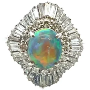 Pt･Pm900 ブラックオパール・ダイヤモンド リング 1.51・1.45ct