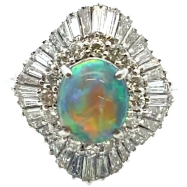 Pt･Pm900 ブラックオパール・ダイヤモンド リング 1.51・1.45ct