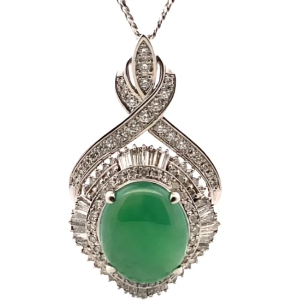 Pt999/Pt900 翡翠・ダイヤモンド ネックレス/ペンダントトップ 11.04・0.46ct