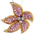 K18 ピンクサファイア・ダイヤモンド ブローチ 6.616・D1.013 ct