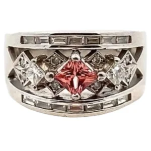 Pt･Pm900 パパラチアサファイア・ダイヤモンド 0.42・0.63ct