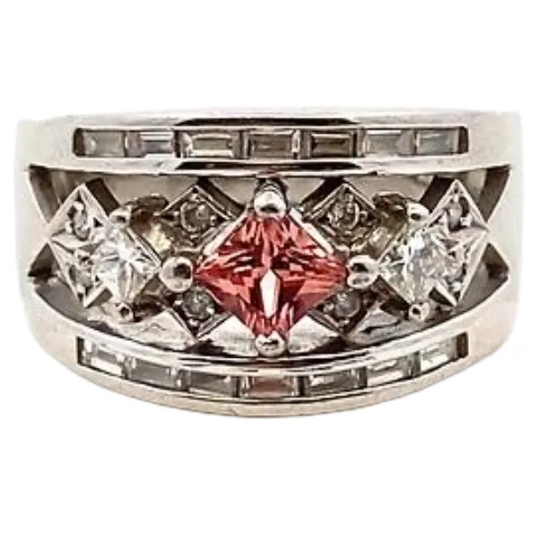 Pt･Pm900 パパラチアサファイア・ダイヤモンド 0.42・0.63ct