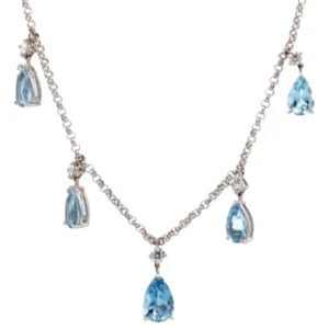 K18WG アクアマリン・ダイヤモンド ネックレス D0.40・3.83 ct