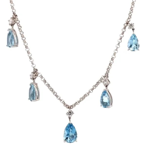 K18WG アクアマリン・ダイヤモンド ネックレス D0.40・3.83 ct