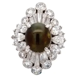 Pt･Pm900 クリソベリルキャッツアイ・ダイヤモンド リング 6.83 ct 4.26 ct