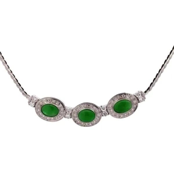 Pt850Pt900 翡翠・ダイヤモンド ネックレス 3.38・D0.96 ct