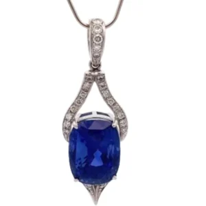 Pt･Pm900 スリランカ産非加熱ブルーサファイア・ダイヤモンド /ペンダントトップ 12.72 ct 0.26 ct