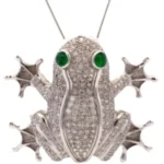 K18 ダイヤモンド・緑石 ブローチ E0.43・D2.85 ct