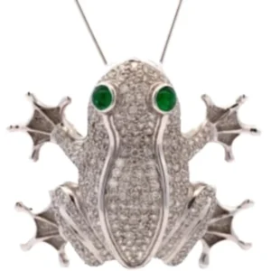 K18 ダイヤモンド・緑石 ブローチ E0.43・D2.85 ct