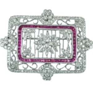 K18 ダイヤモンド・ルビー ブローチ 2.52・1.55 ct