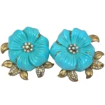 18K トルコ石・ダイヤモンド ピアス/イヤリング 89.66 ct 0.59 ct