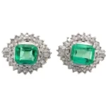 Pt･Pm900 エメラルド・ダイヤモンド イヤリング 1.05・1.11 ct D0.5・D0.5 ct