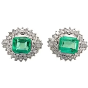 Pt･Pm900 エメラルド・ダイヤモンド イヤリング 1.05・1.11 ct D0.5・D0.5 ct
