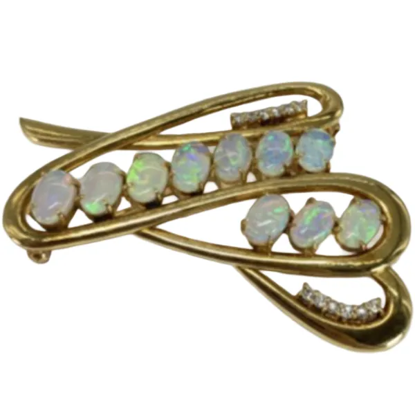 K18 オパール・ダイヤモンド ブローチ 4.59・0.23 ct
