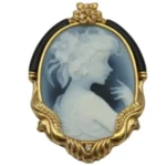 K18 カメオ・オニキス・ダイヤモンド ブローチ D0.1 ct