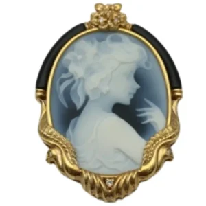 K18 カメオ・オニキス・ダイヤモンド ブローチ D0.1 ct