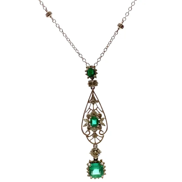 Pt850/Pt900 エメラルド・ダイヤモンド ネックレス/ペンダントトップ 2.04・0.58ct