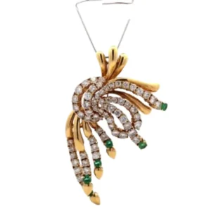 K18 ダイヤモンド・エメラルド ブローチ D6.76・E0.96 ct