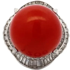 Pt･Pm900 サンゴ・ダイヤモンド リング D1.76ct