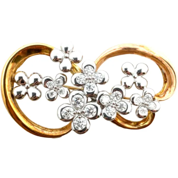 K18/K18WG ダイヤモンド ブローチ 1.11ct