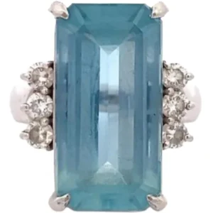 Pt･Pm900 アクアマリン・ダイヤモンド リング 16.2・0.69ct