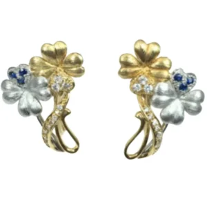 Pt900/K18 サファイア・ダイヤモンド ピアス/イヤリング S0.1・D0.15ct