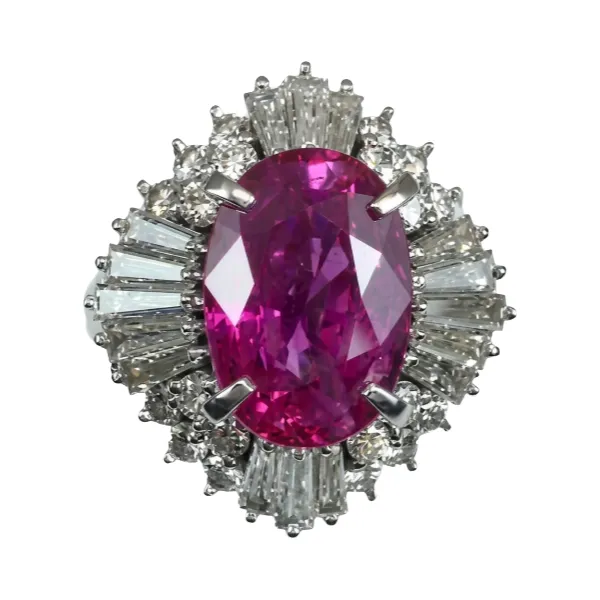 Pt･Pm900 パープルレッドルビー・ダイヤモンド リング 5.52 ct 1.75 ct
