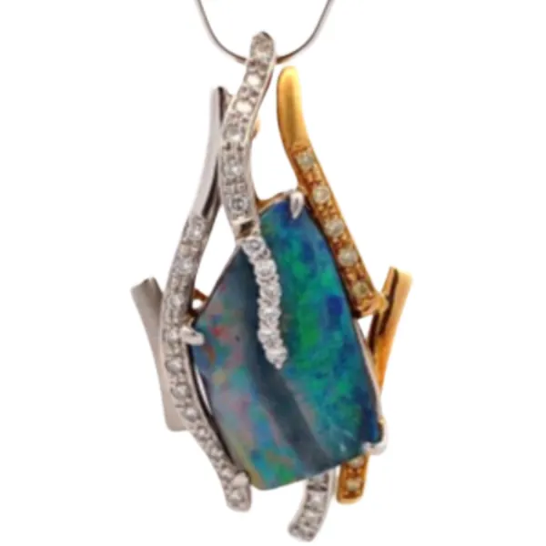 Pt900/K18 ボルダーオパール・ダイヤモンド ブローチ 10.62 ct 0.373・0.109 ct