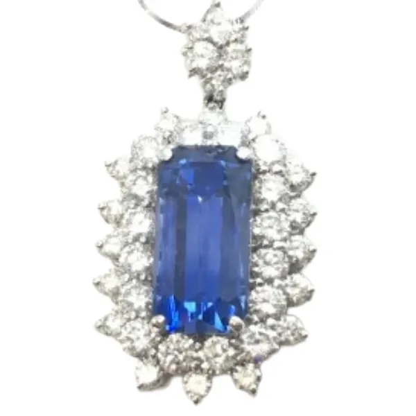 Pt850Pt900 非加熱サファイア・ダイヤモンドペンダントトップ 14.475 ct 3.83 ct