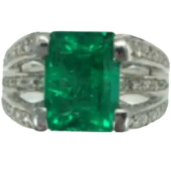 Pt･Pm900 コロンビア産エメラルド・ダイヤモンド リング E3.84 ct D0.32 ct